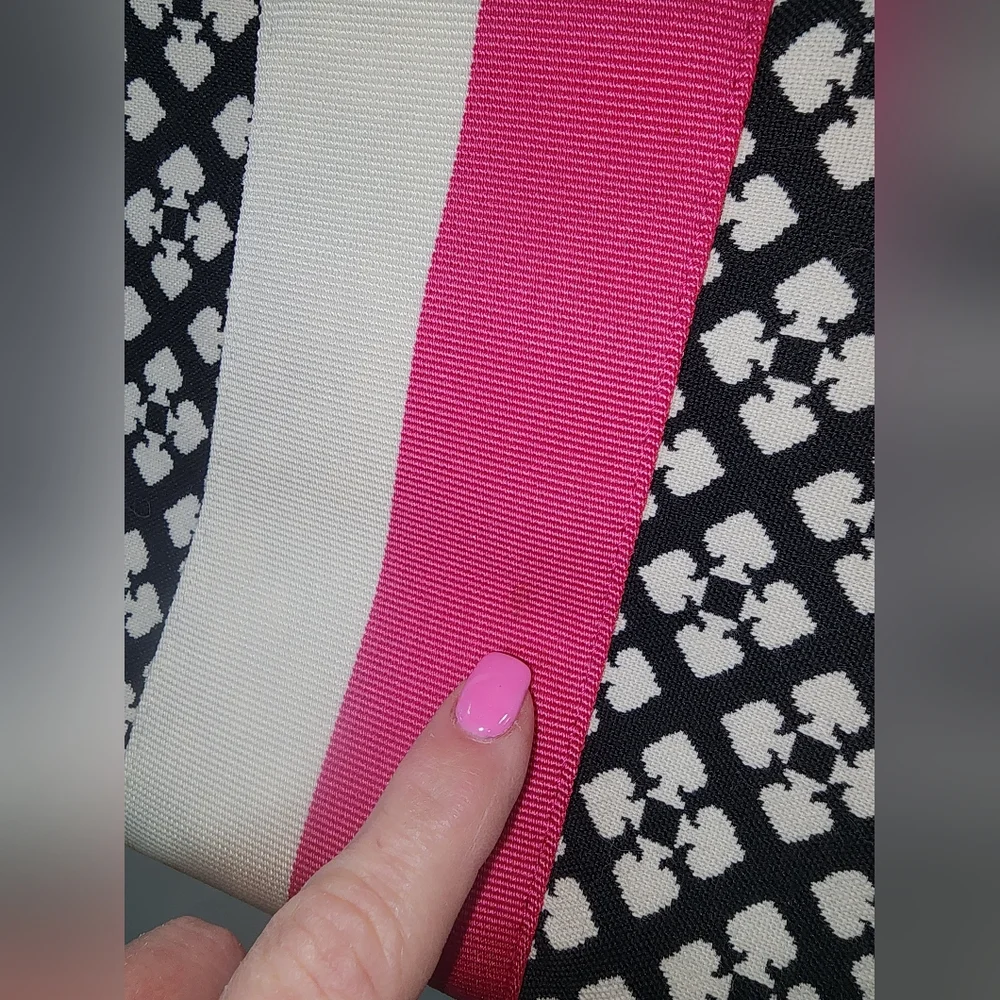 Kate Spade Jaquard Floral Signature Black Pink Leather Purse Tote - Picture 4 of 11
